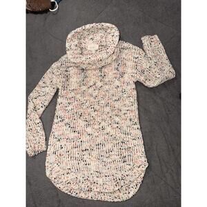 Women’s Oatmeal Multi Color Orange Blue Sweater mock Neck Oversized Size Small